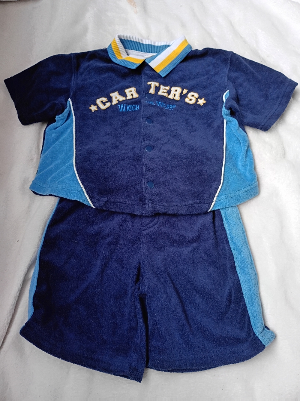 Carter's Navy and Light Blue Polo Short Set with Stripe Collar